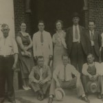 Judge Larue, Luke Tompkins (sit with his hat in his hand), Atty A. E. Cooley, Judge Mathews, Atty Jerry Geisler, last one unknown